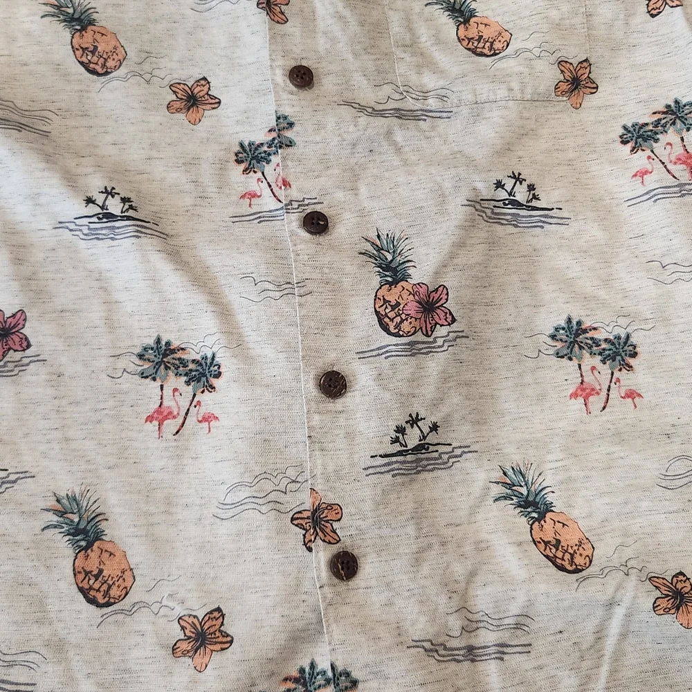 Caribbean Mens Button Up Shirt Cream Size XL - Picture 5 of 7